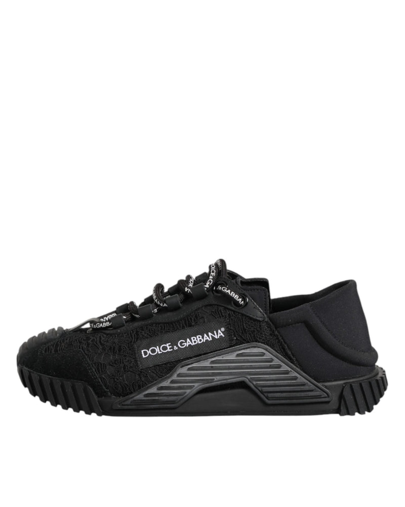 Dolce & Gabbana Black Lace Logo Low Top Ns1 Sneakers Shoes Glam Steals
