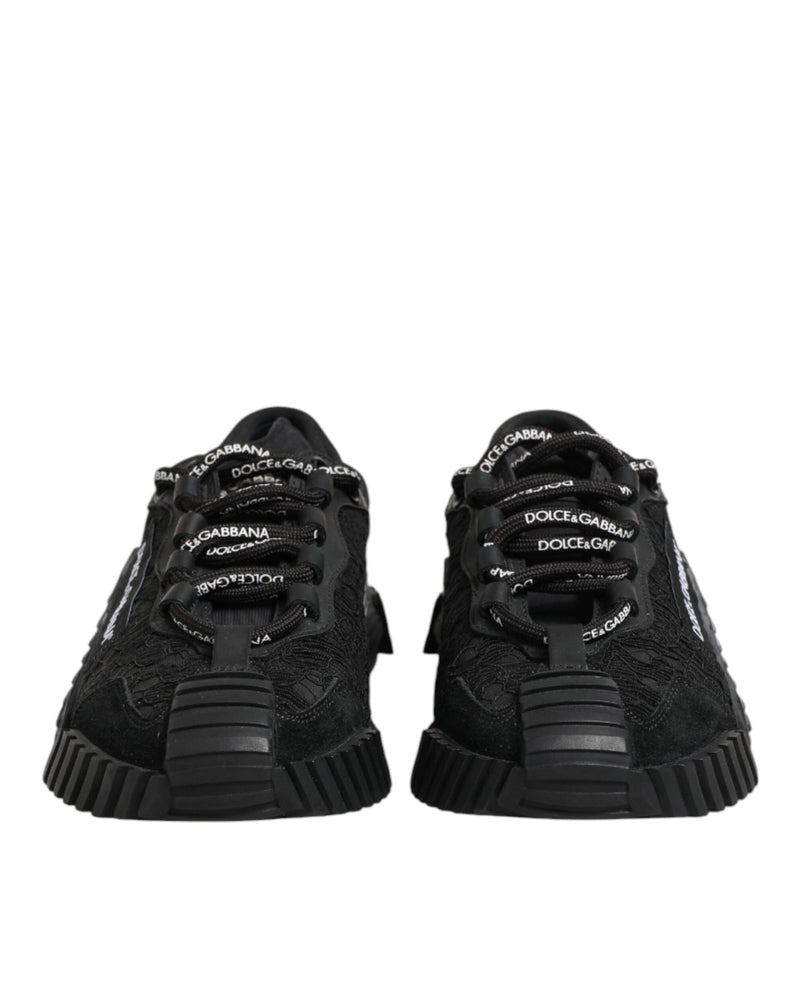 Dolce & Gabbana Black Lace Logo Low Top Ns1 Sneakers Shoes Glam Steals