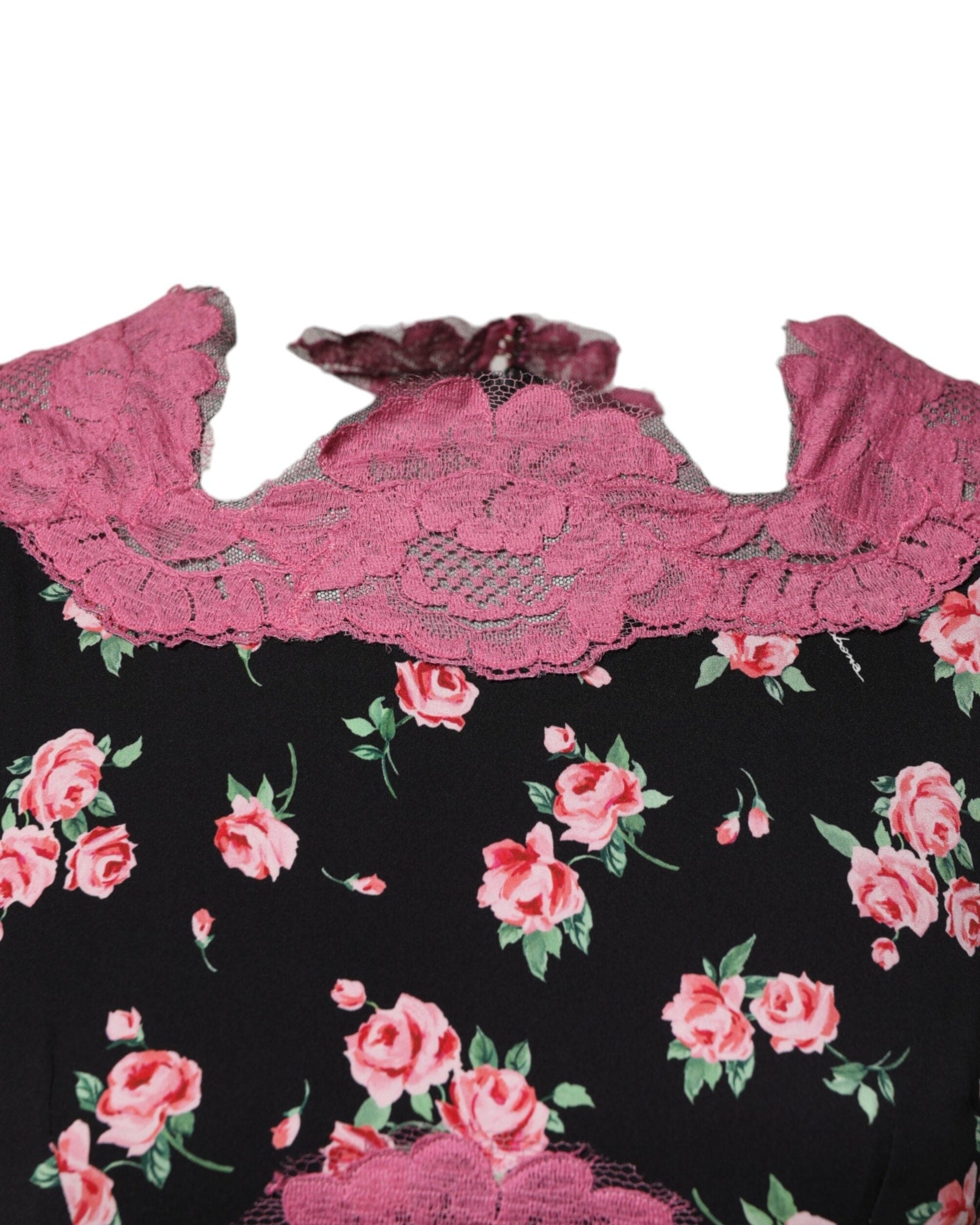 Dolce & Gabbana Black Lace Pink Floral Silk Sheath Dress Glam Steals