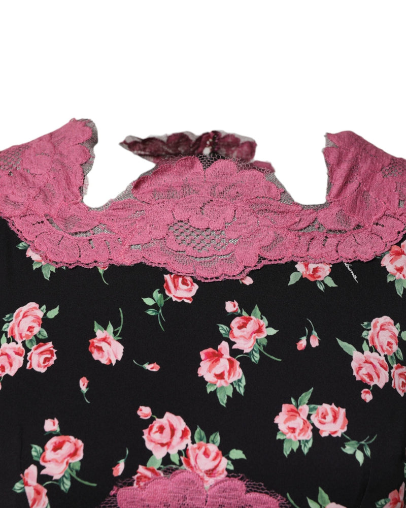 Dolce & Gabbana Black Lace Pink Floral Silk Sheath Dress Glam Steals