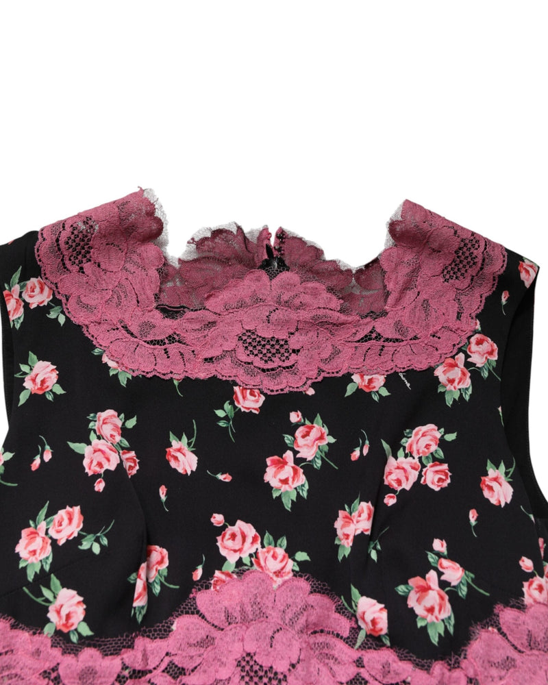 Dolce & Gabbana Black Lace Pink Floral Silk Sheath Dress Glam Steals