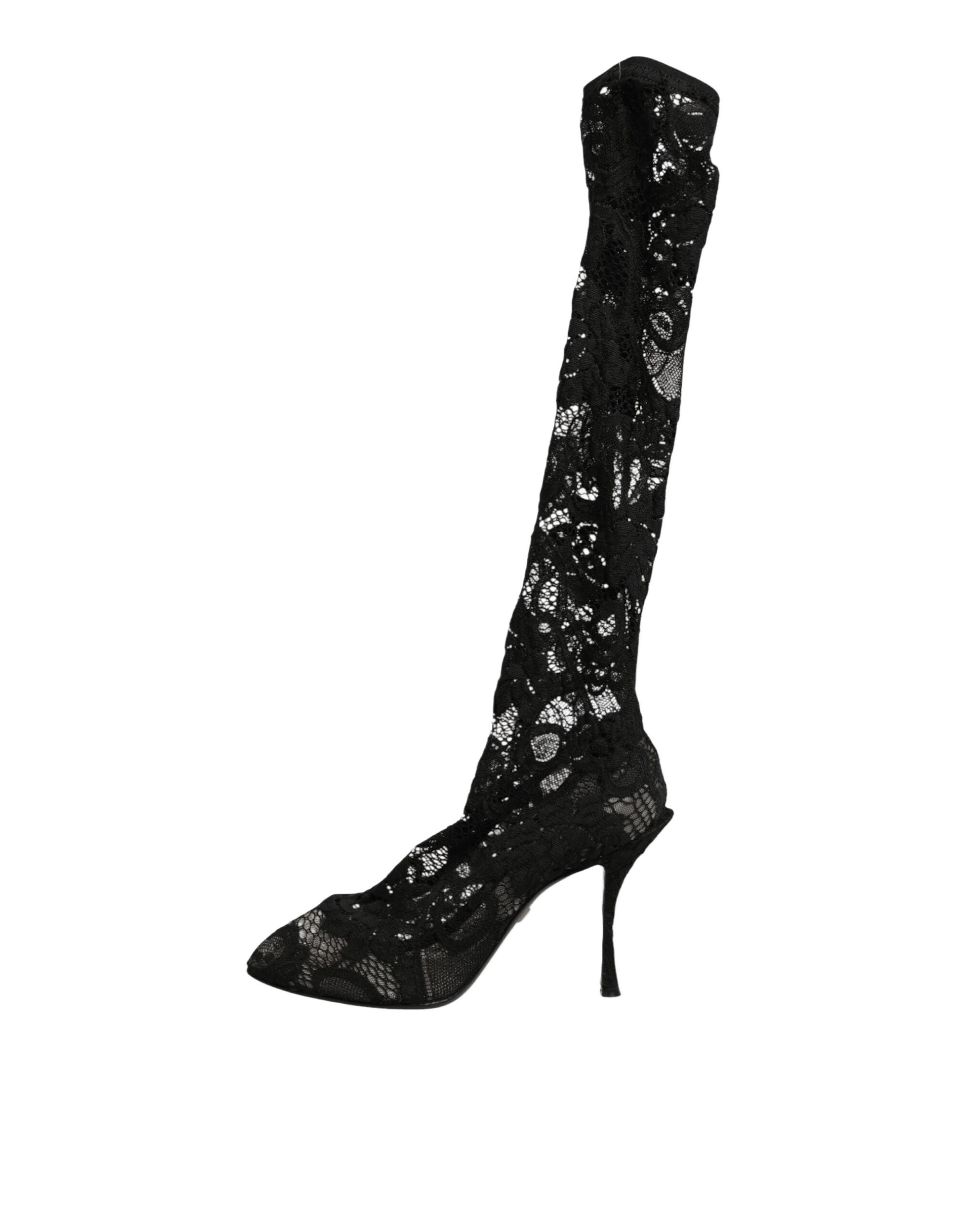 Dolce & Gabbana Black Lace Pumps Taormina Socks Boots Shoes Glam Steals