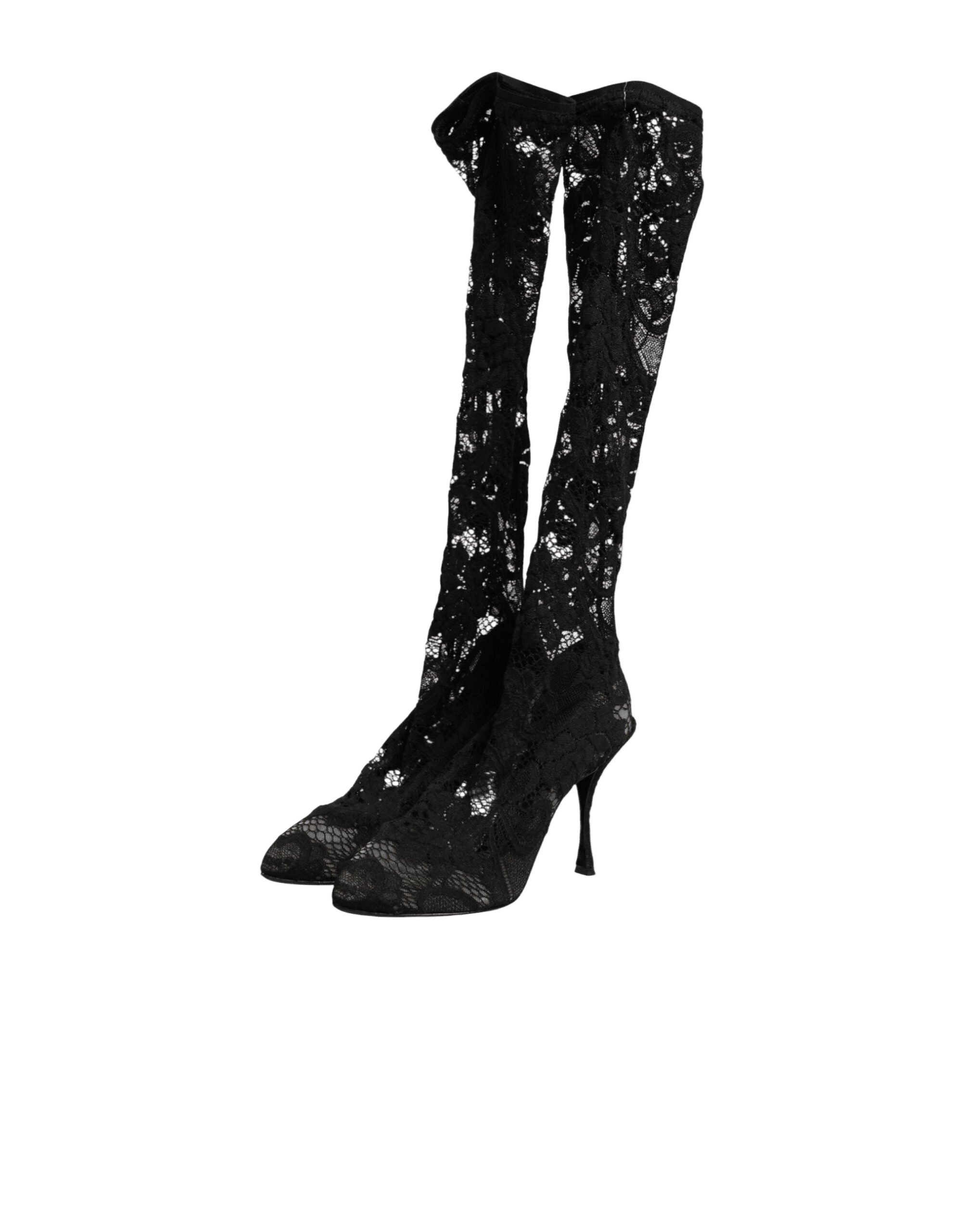 Dolce & Gabbana Black Lace Pumps Taormina Socks Boots Shoes Glam Steals