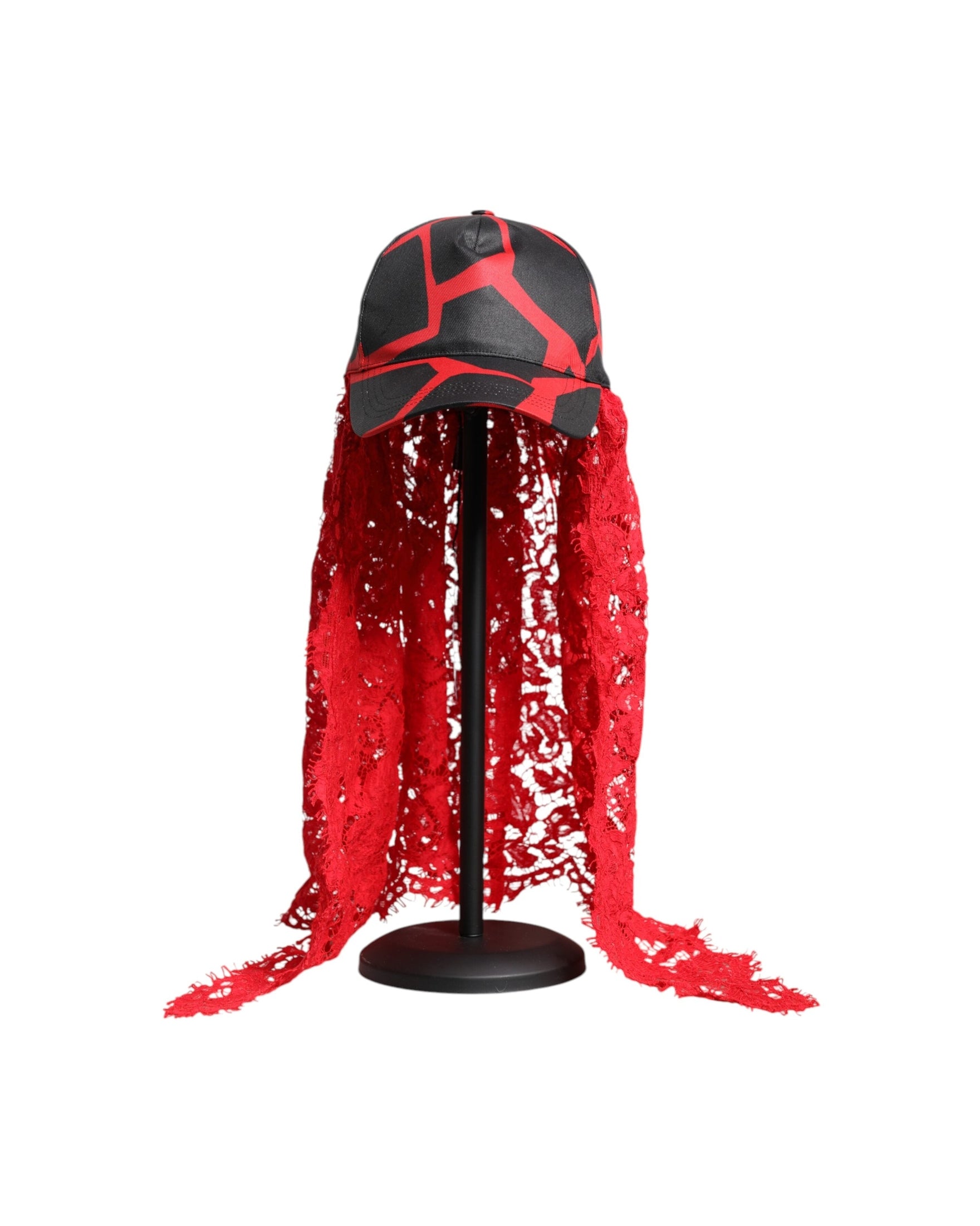 Dolce & Gabbana Black Lace Red Tulle Cotton Baseball Cap Glam Steals