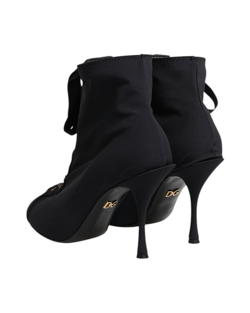 Dolce & Gabbana Black Lace Stiletto Heels Up Boots Shoes Boots