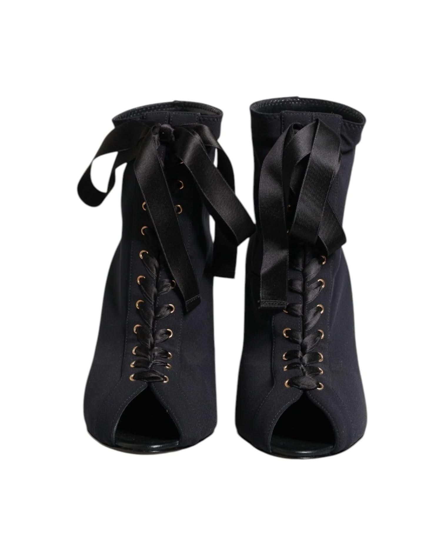 Dolce & Gabbana Black Lace Stiletto Heels Up Boots Shoes Boots
