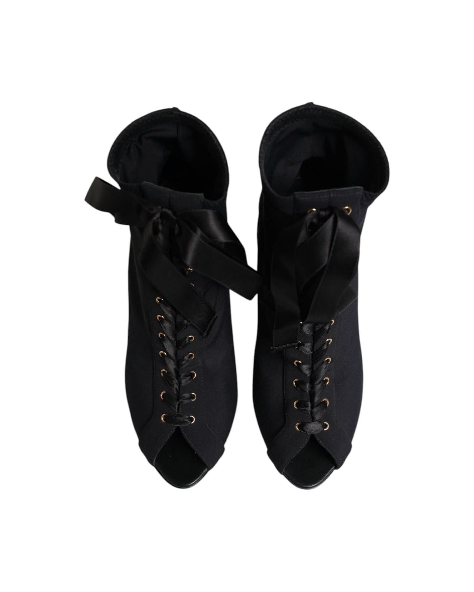 Dolce & Gabbana Black Lace Stiletto Heels Up Boots Shoes Boots