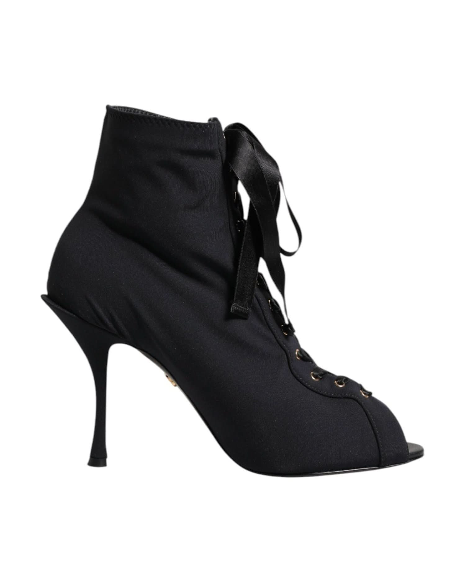 Dolce & Gabbana Black Lace Stiletto Heels Up Boots Shoes Boots