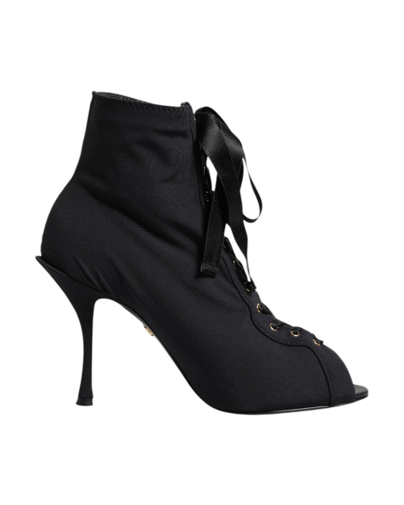 Dolce & Gabbana Black Lace Stiletto Heels Up Boots Shoes Boots