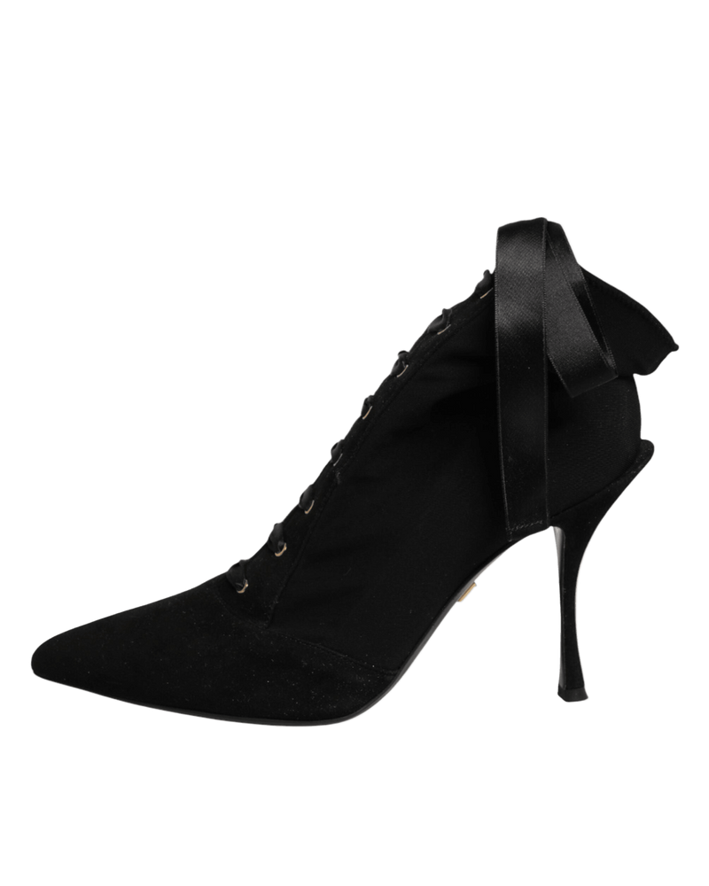Dolce & Gabbana Black Lace Stiletto Heels Up Boots Shoes Glam Steals