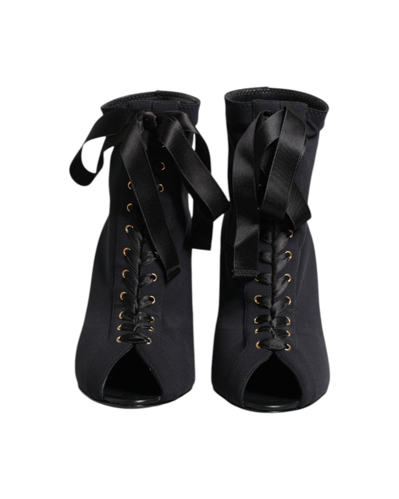 Dolce & Gabbana Black Lace Stiletto Heels Up Boots Shoes Glam Steals