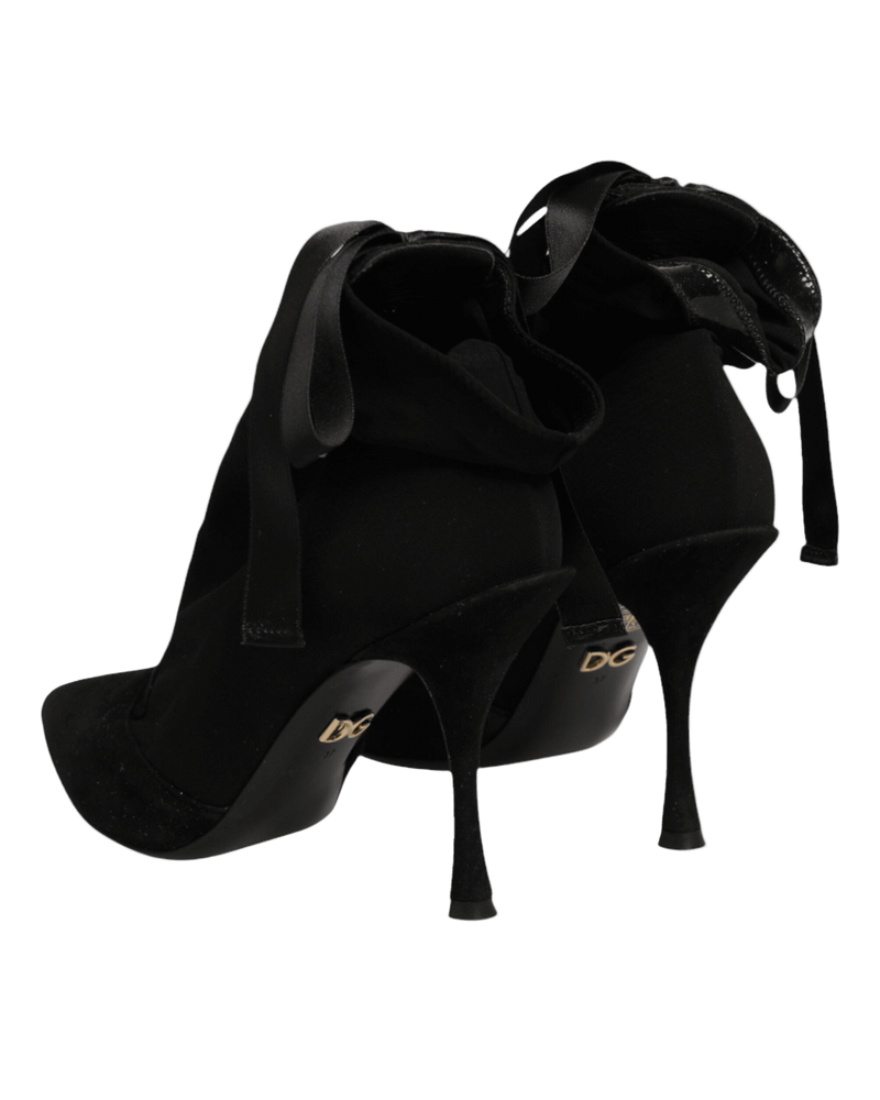 Dolce & Gabbana Black Lace Stiletto Heels Up Boots Shoes Glam Steals