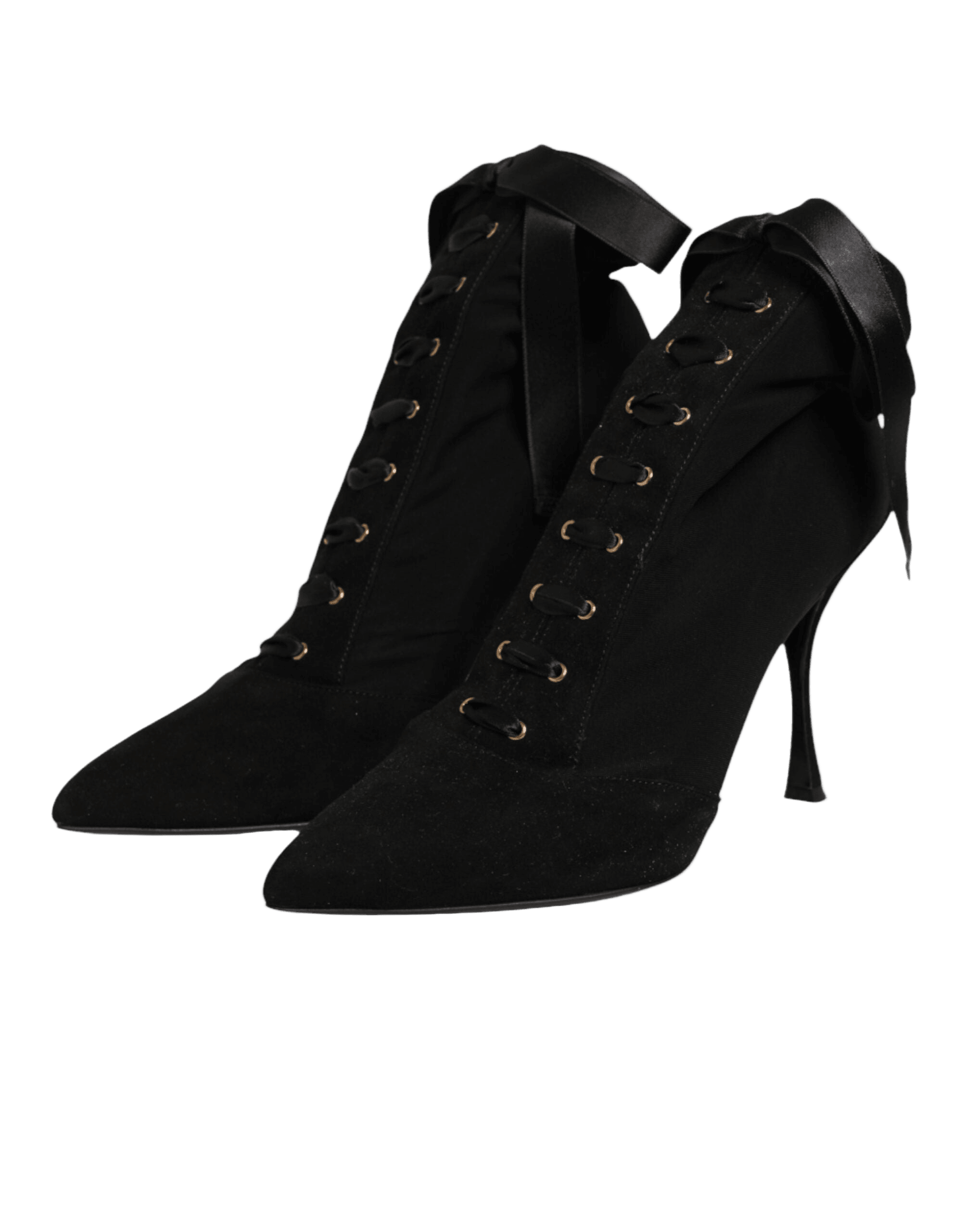 Dolce & Gabbana Black Lace Stiletto Heels Up Boots Shoes Glam Steals