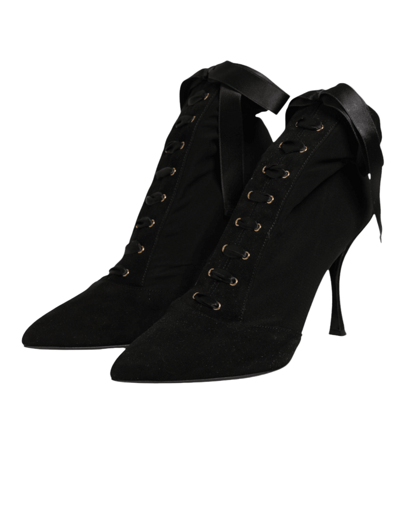 Dolce & Gabbana Black Lace Stiletto Heels Up Boots Shoes Glam Steals