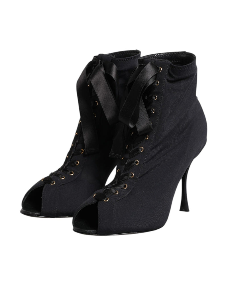 Dolce & Gabbana Black Lace Stiletto Heels Up Boots Shoes Glam Steals