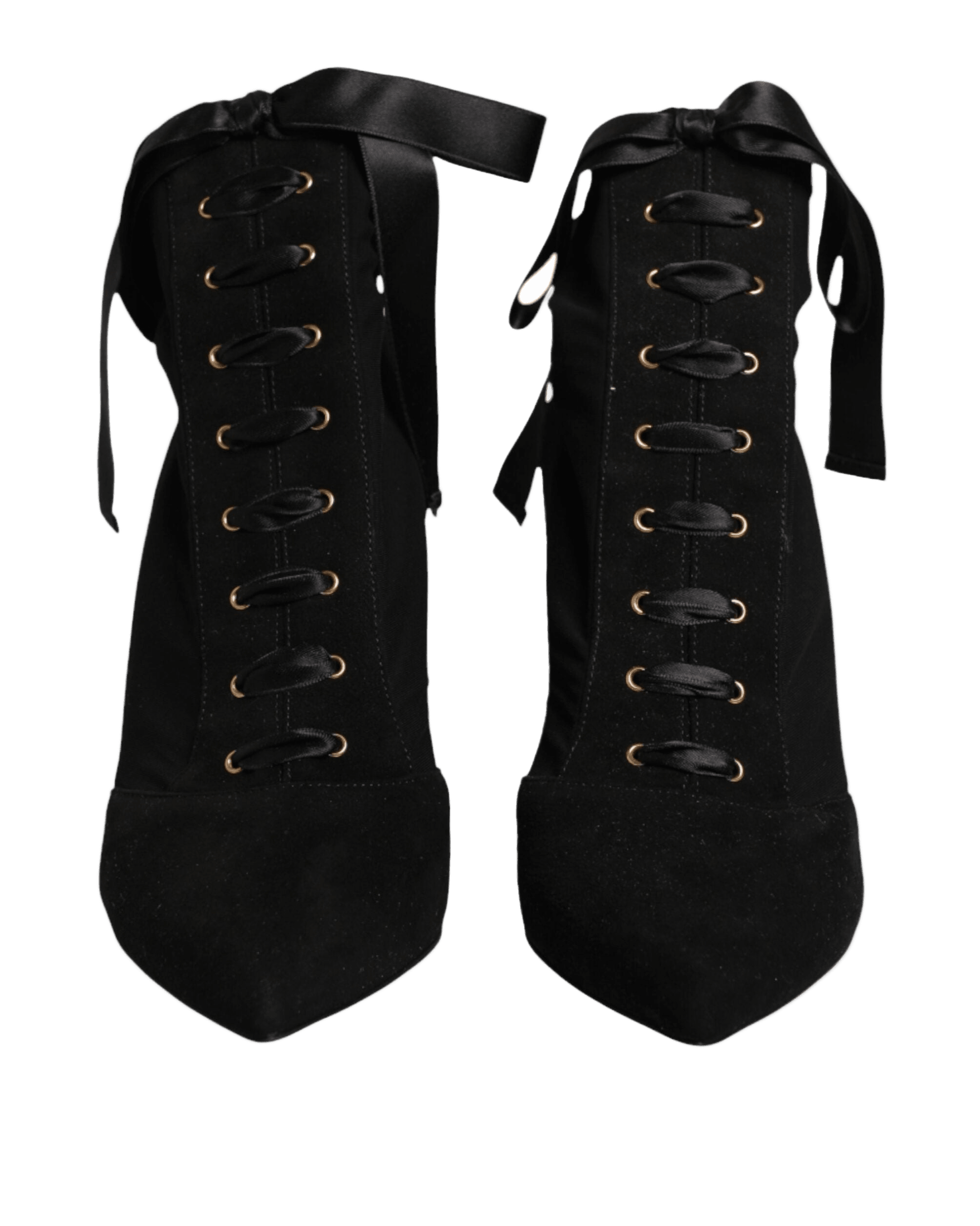 Dolce & Gabbana Black Lace Stiletto Heels Up Boots Shoes Glam Steals