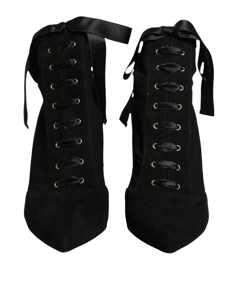 Dolce & Gabbana Black Lace Stiletto Heels Up Boots Shoes Glam Steals