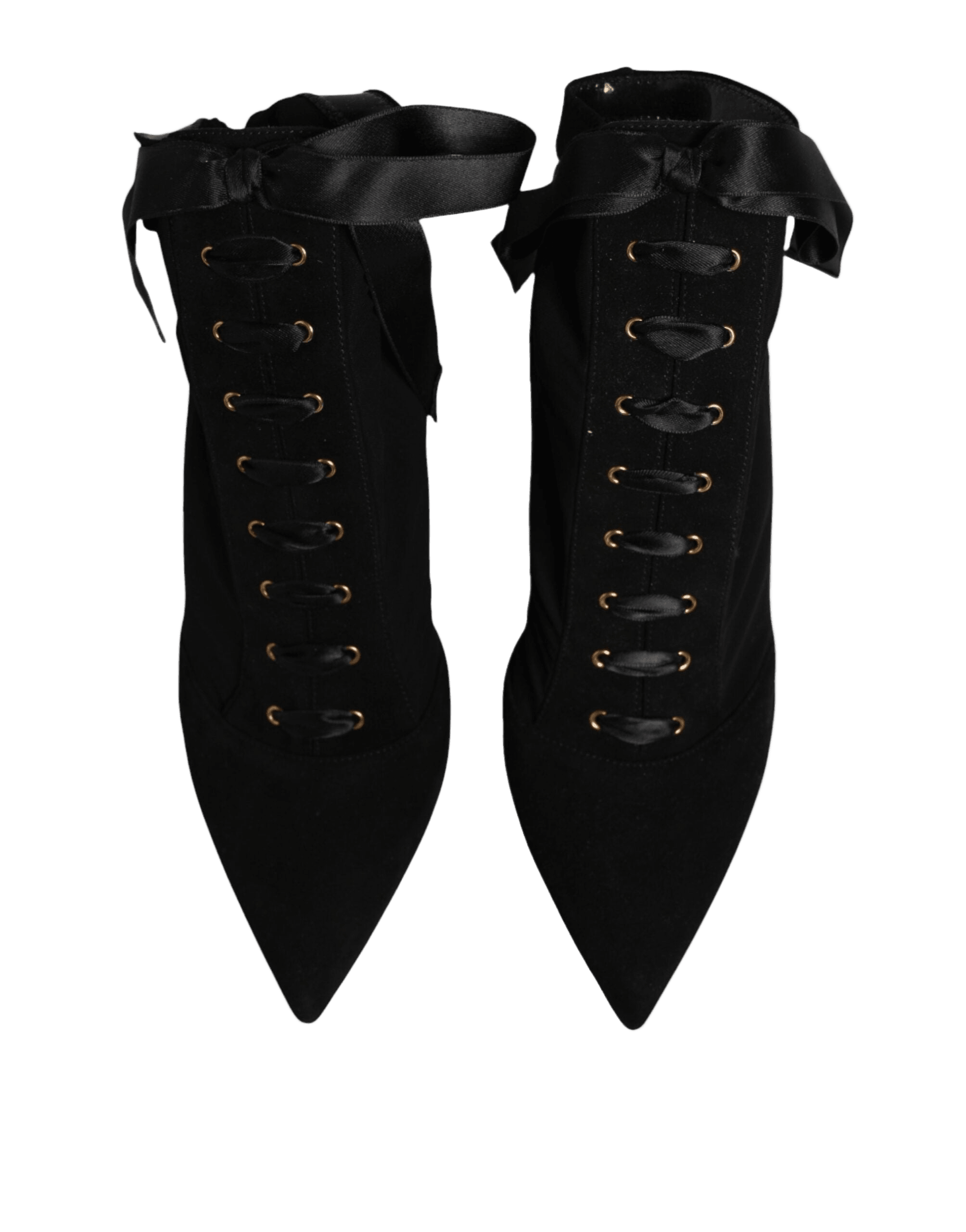 Dolce & Gabbana Black Lace Stiletto Heels Up Boots Shoes Glam Steals