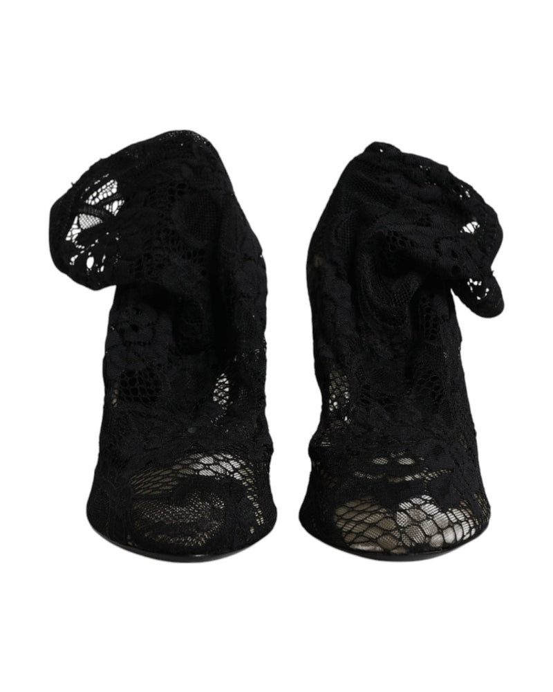 Dolce & Gabbana Black Lace Stretch Heels Mid Calf Boots Shoes Boots