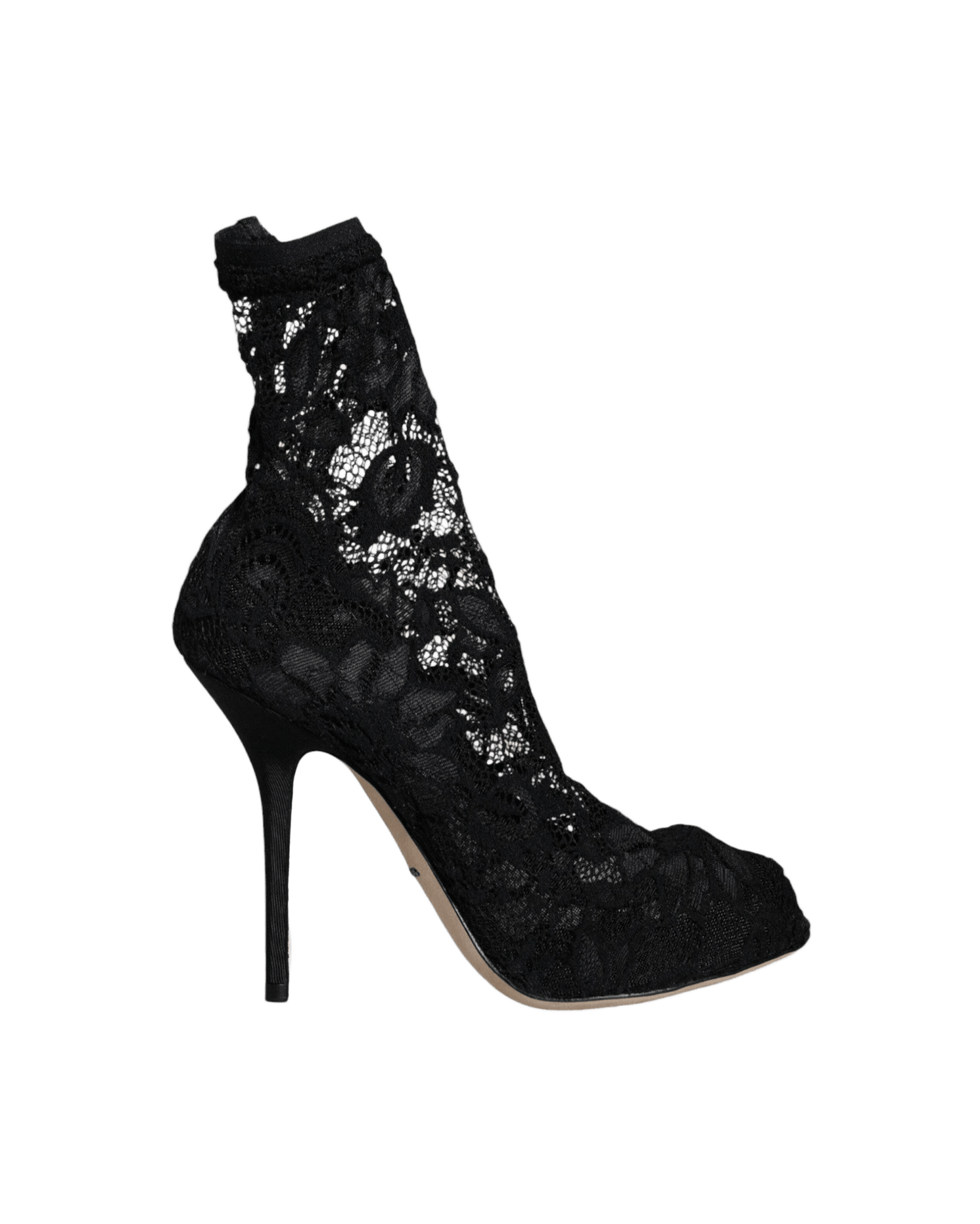 Dolce & Gabbana Black Lace Stretch Heels Mid Calf Boot Shoes Glam Steals
