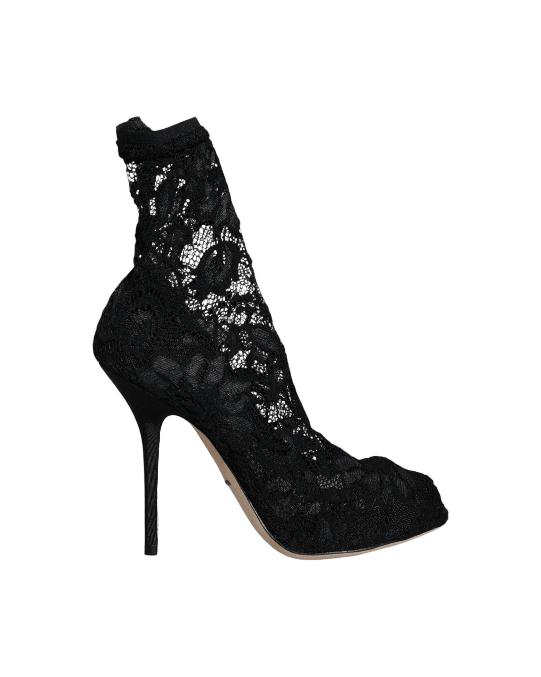 Dolce & Gabbana Black Lace Stretch Heels Mid Calf Boot Shoes Glam Steals