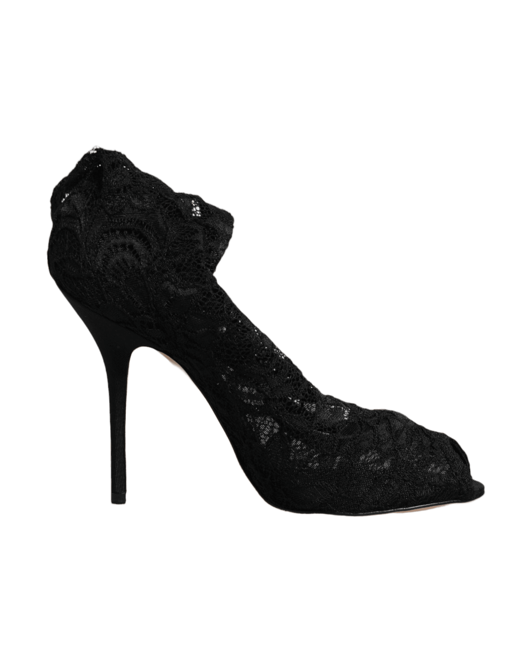 Dolce & Gabbana Black Lace Stretch Heels Mid Calf Boots Shoes Glam Steals