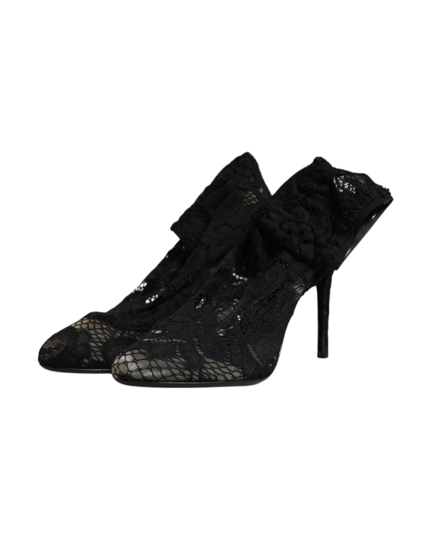 Dolce & Gabbana Black Lace Stretch Heels Mid Calf Boots Shoes Glam Steals