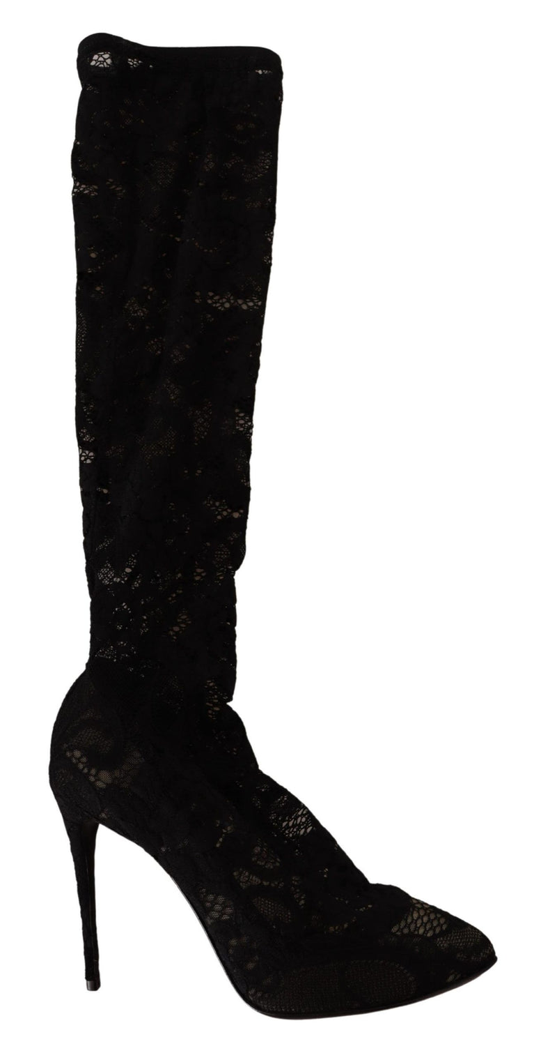 Dolce & Gabbana Black Lace Stretch Socks Taormina Boots Shoes Glam Steals