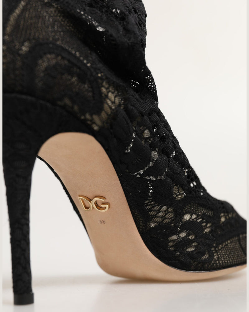 Dolce & Gabbana Black Lace Stretch Socks Taormina Boot Shoes Glam Steals
