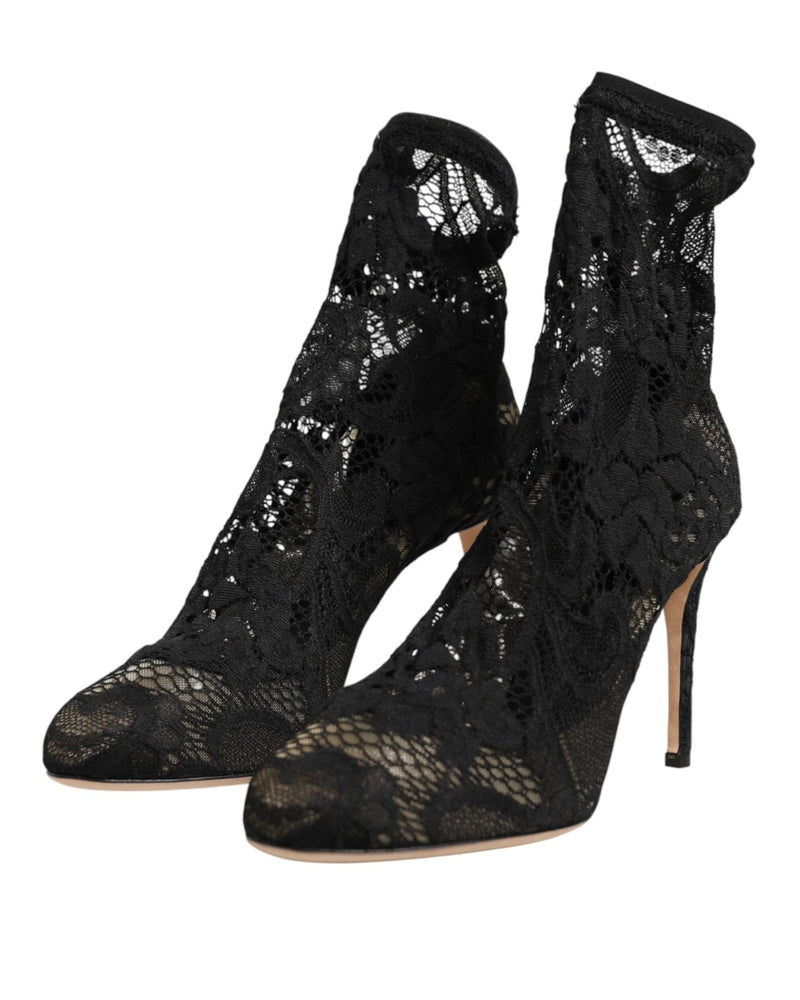 Dolce & Gabbana Black Lace Stretch Socks Taormina Boot Shoes Glam Steals