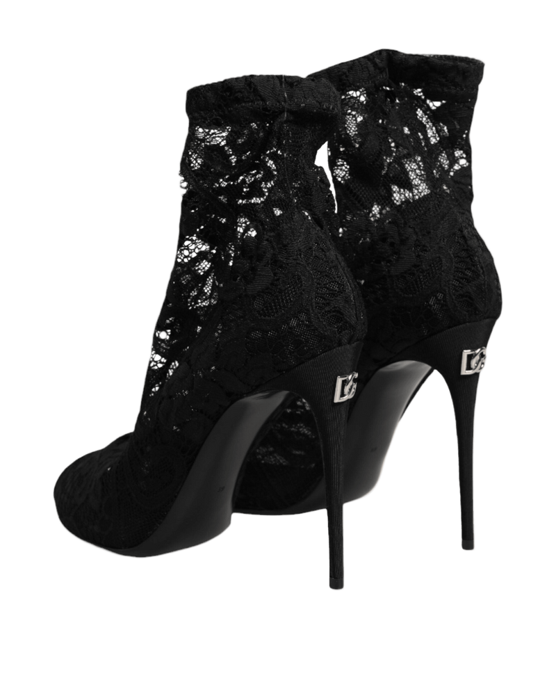 Dolce & Gabbana Black Lace Stretch Taormina Boots Shoes Glam Steals