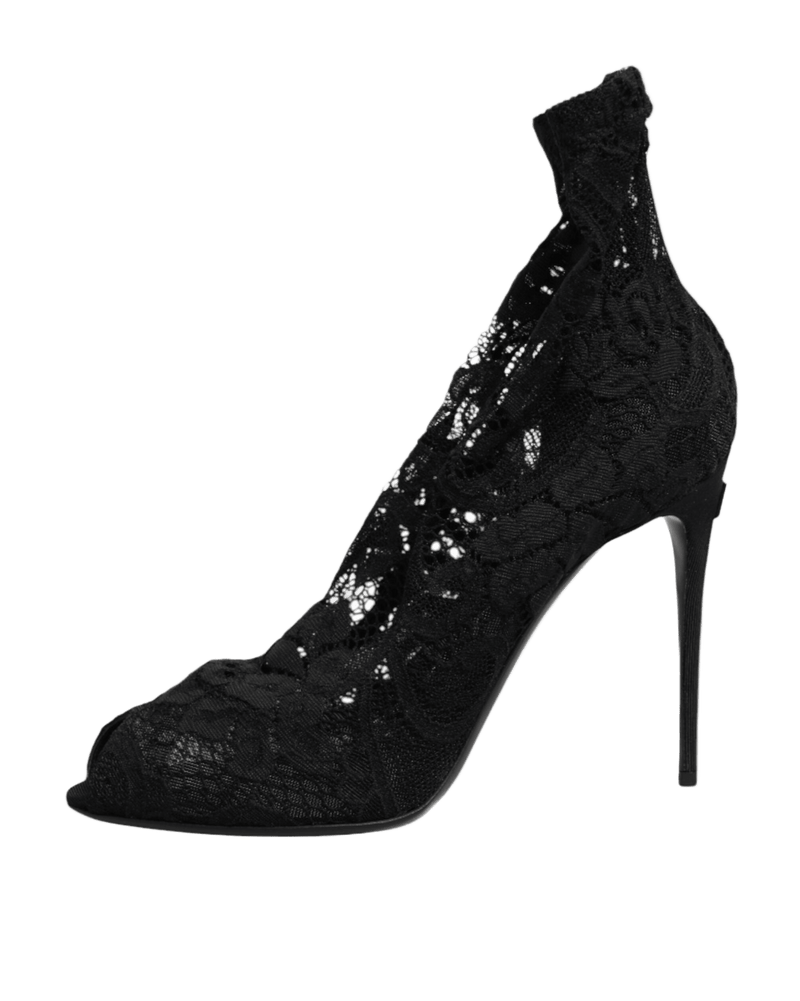 Dolce & Gabbana Black Lace Stretch Taormina Boots Shoes Glam Steals