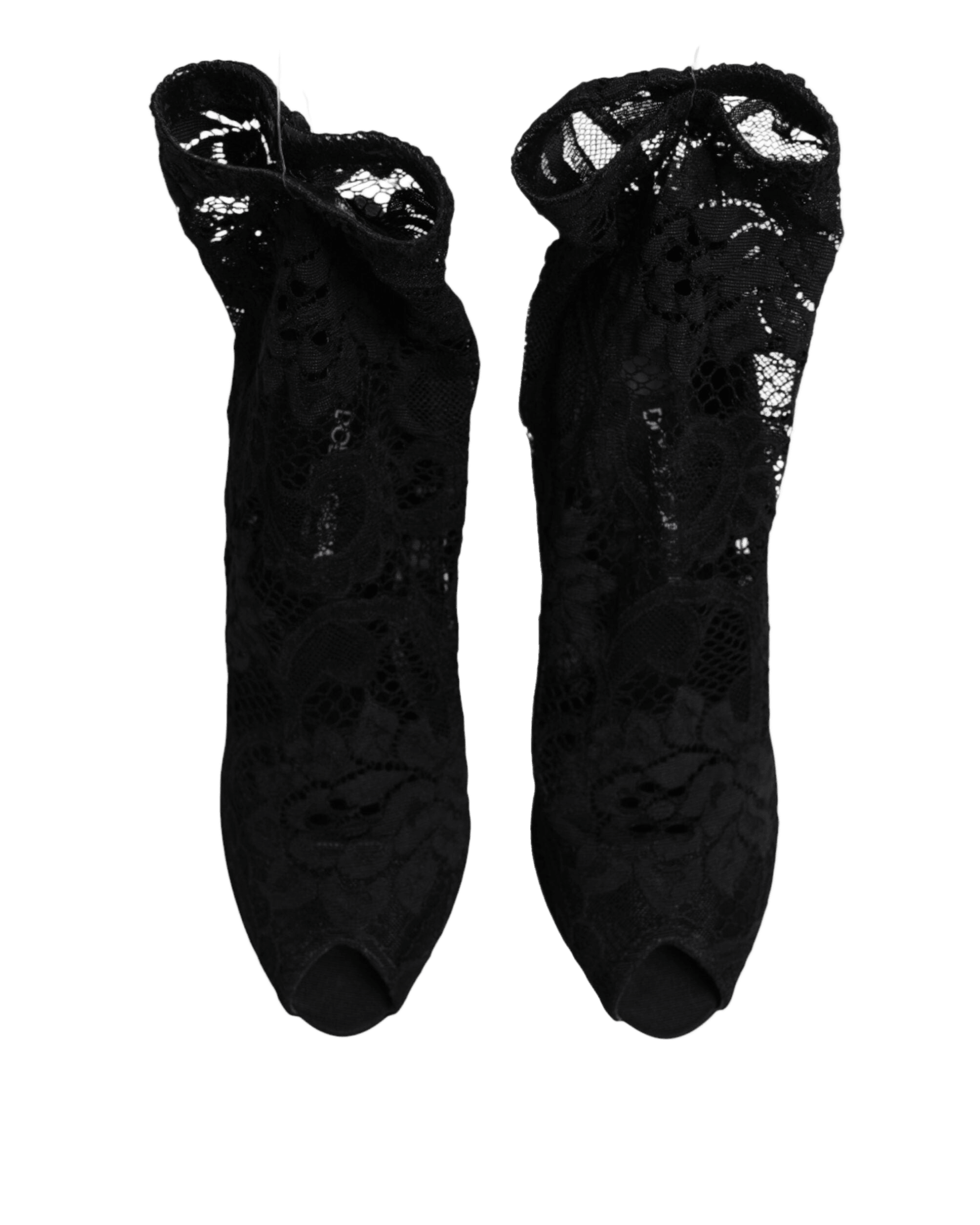 Dolce & Gabbana Black Lace Stretch Taormina Boots Shoes Glam Steals