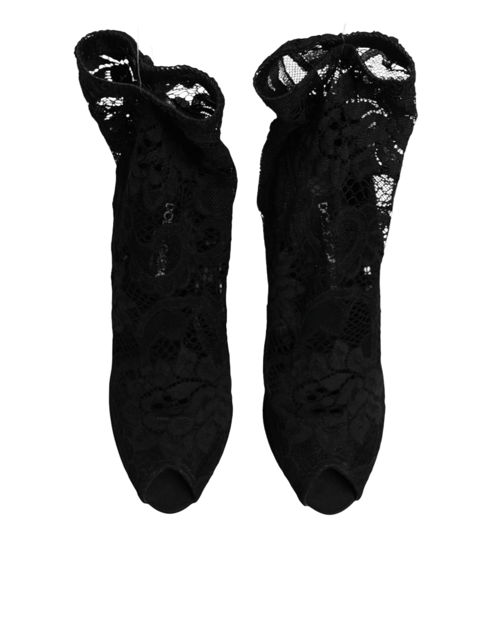 Dolce & Gabbana Black Lace Stretch Taormina Boots Shoes Glam Steals