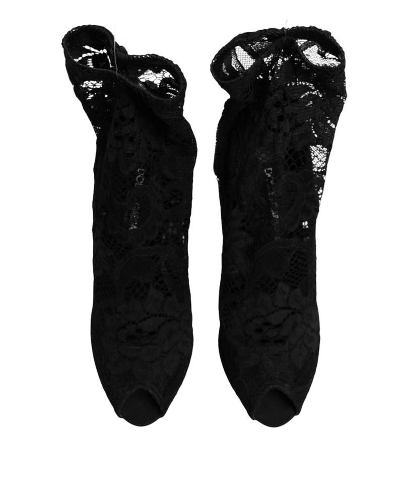 Dolce & Gabbana Black Lace Stretch Taormina Boots Shoes Glam Steals