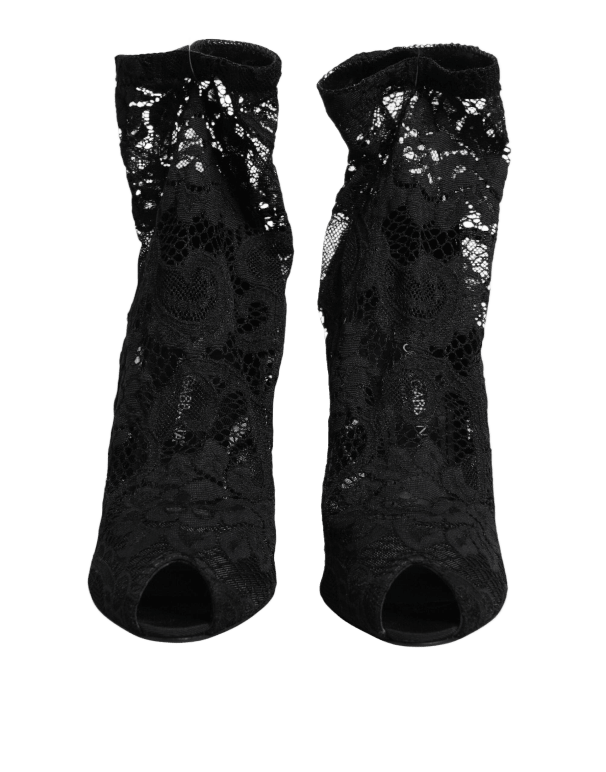 Dolce & Gabbana Black Lace Stretch Taormina Boots Shoes Glam Steals