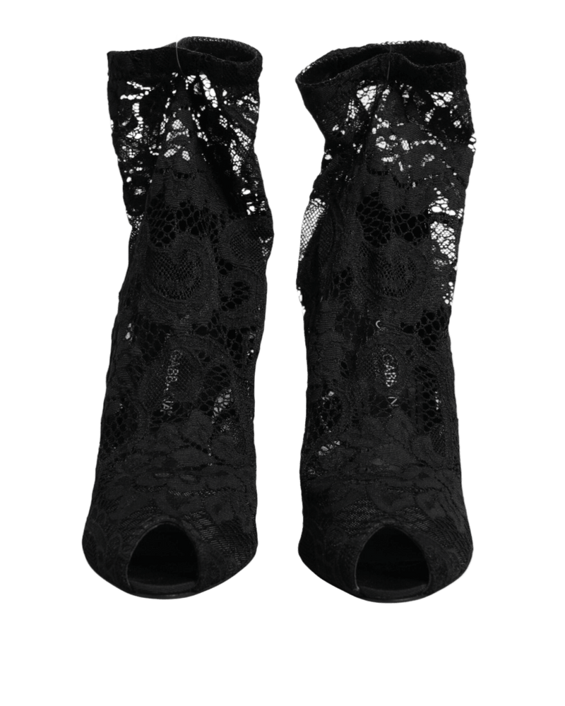 Dolce & Gabbana Black Lace Stretch Taormina Boots Shoes Glam Steals