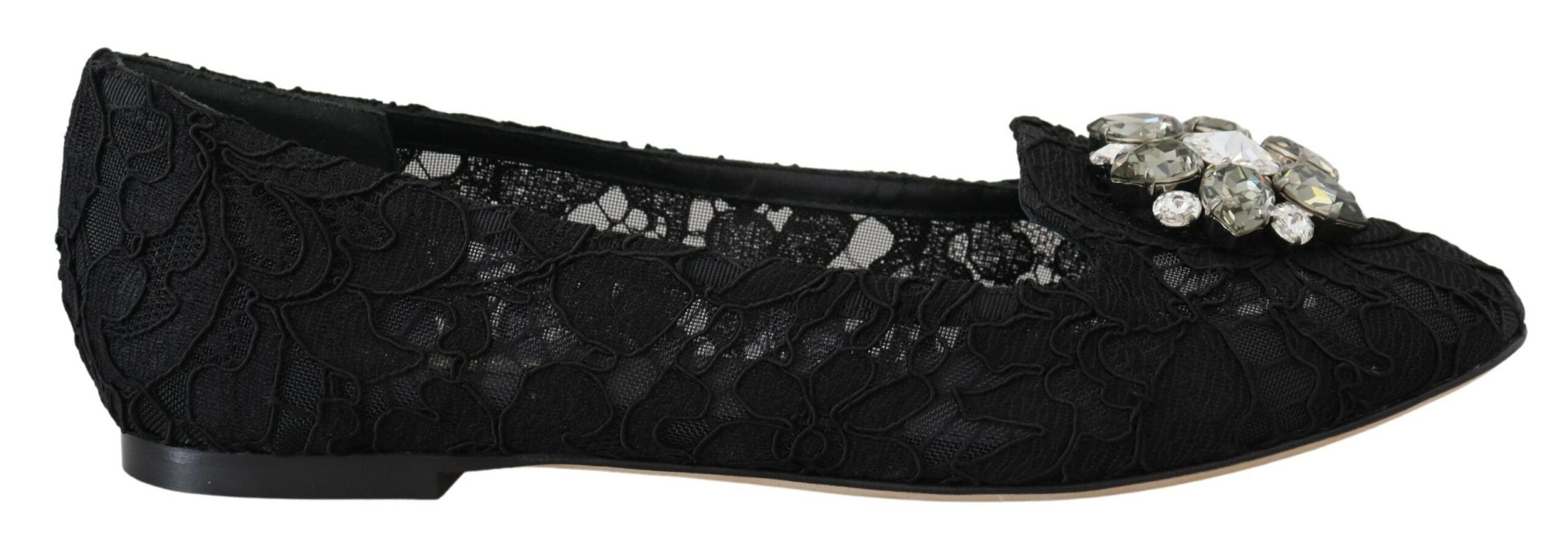 Dolce & Gabbana Black Lace Taormina Crystals Flats Glam Steals