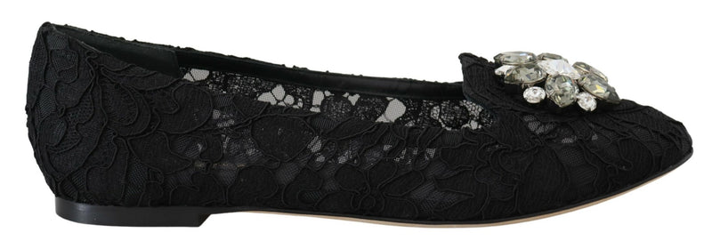 Dolce & Gabbana Black Lace Taormina Crystals Flats Glam Steals