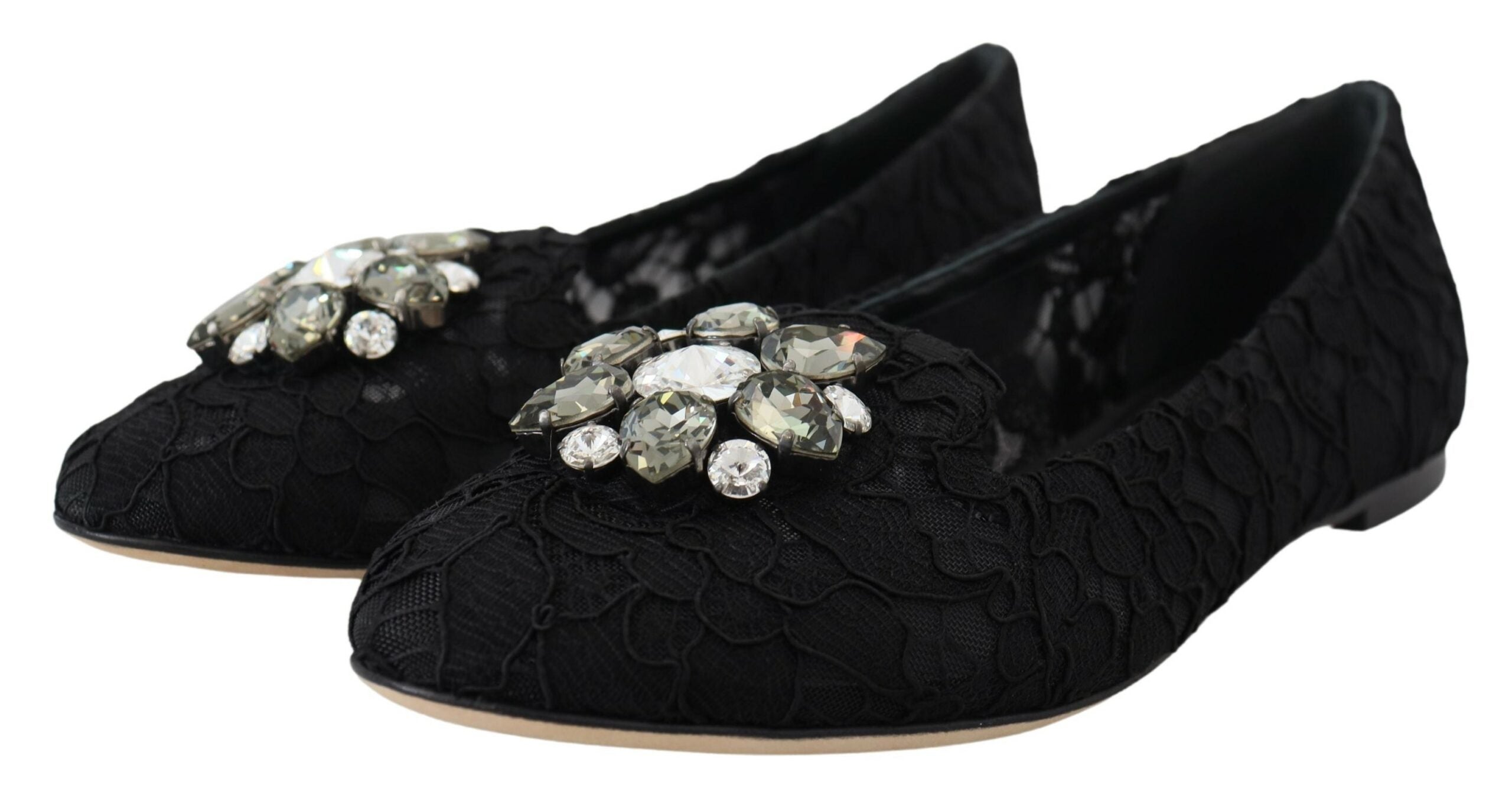 Dolce & Gabbana Black Lace Taormina Crystals Flats Glam Steals