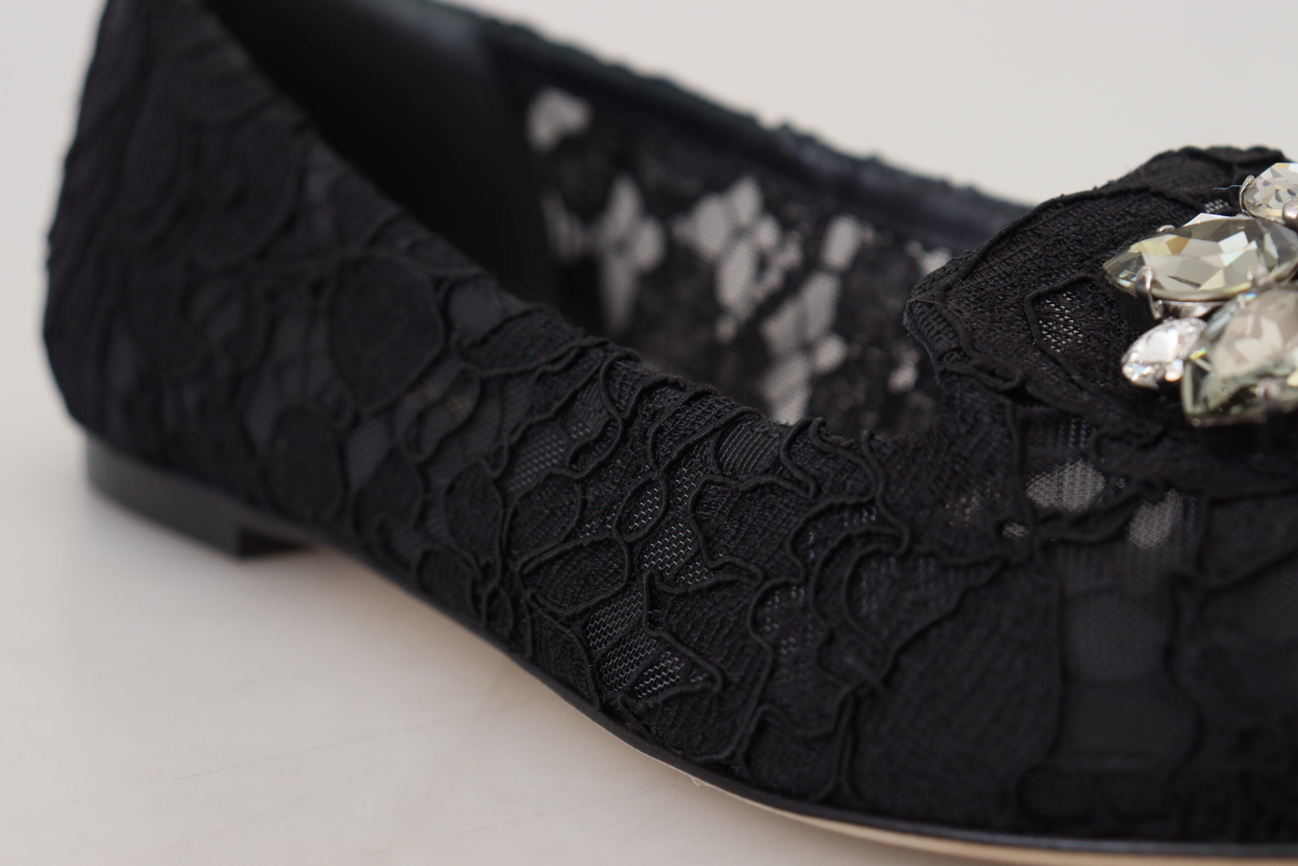 Dolce & Gabbana Black Lace Taormina Crystals Flats Glam Steals