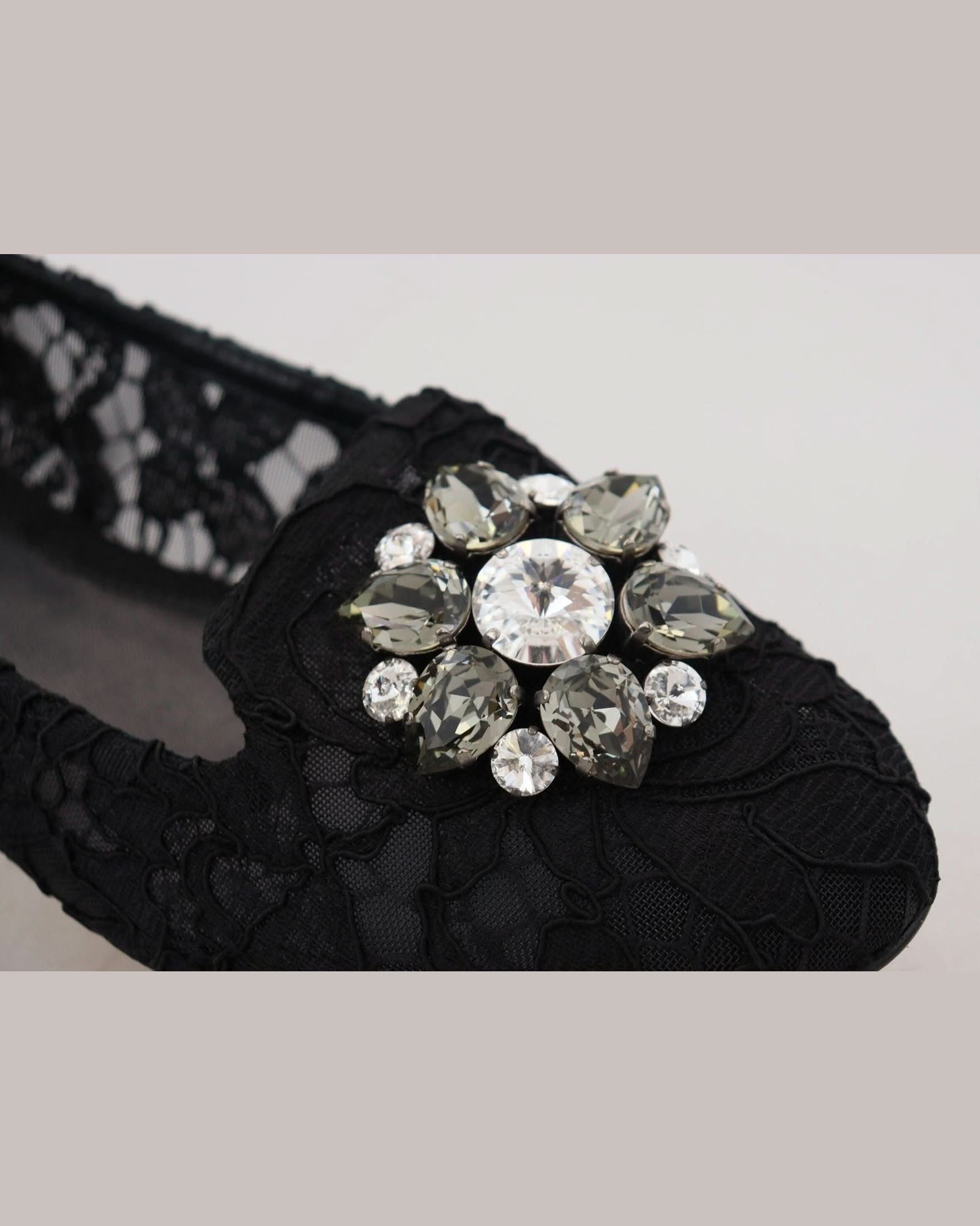 Dolce & Gabbana Black Lace Taormina Crystals Flats Flats