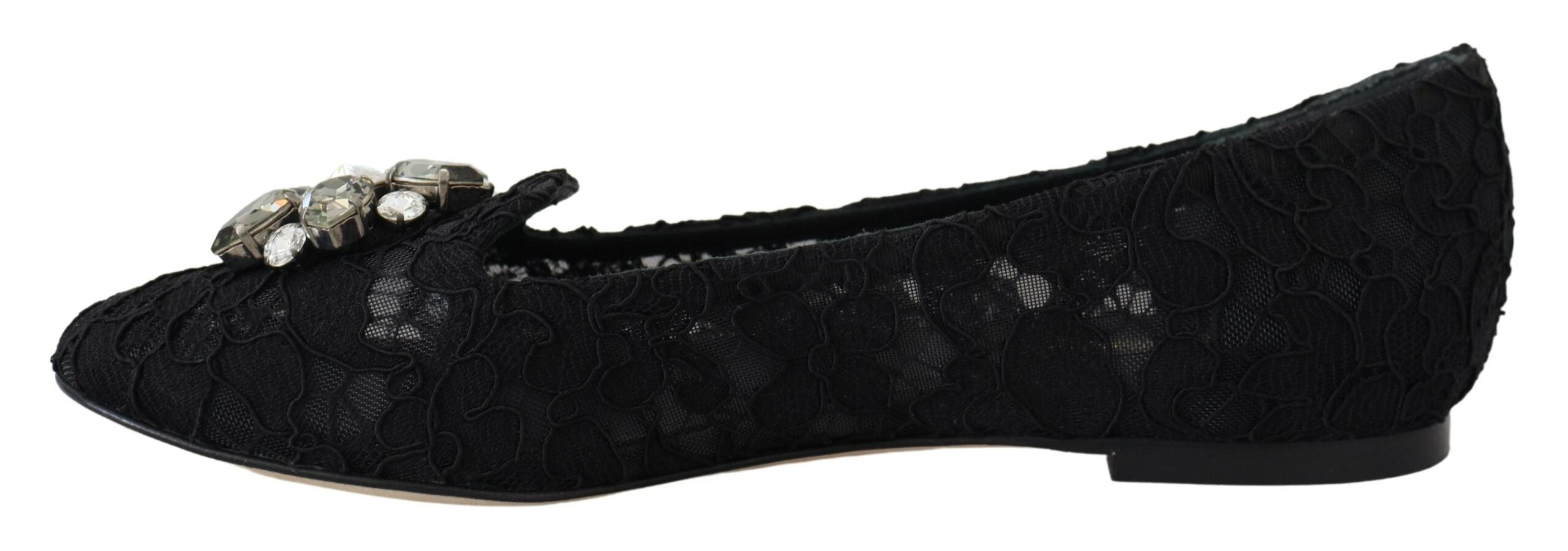 Dolce & Gabbana Black Lace Taormina Crystals Flats Glam Steals