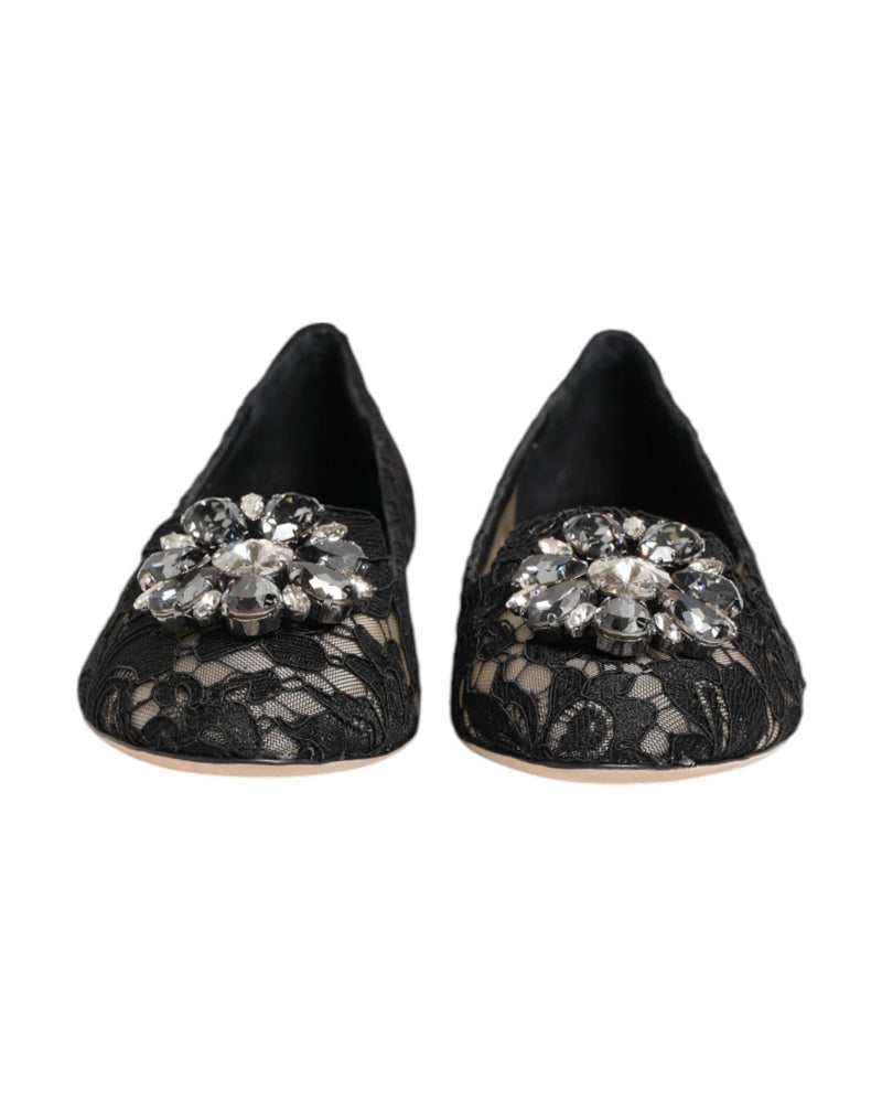 Dolce & Gabbana Black Lace Taormina Crystals Flats Shoes Glam Steals