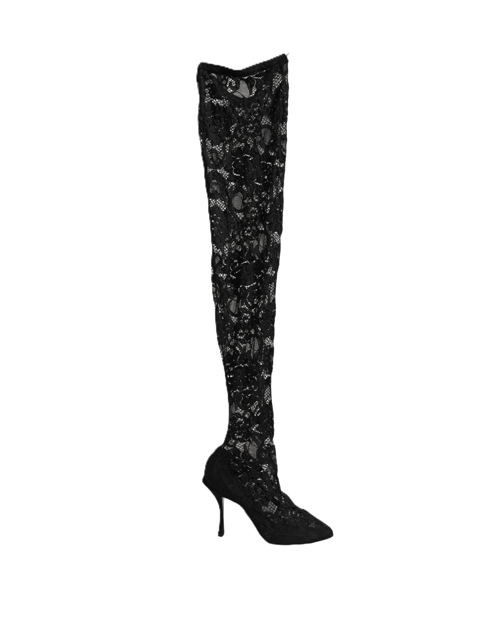 Dolce & Gabbana Black Lace Taormina Socks Boots