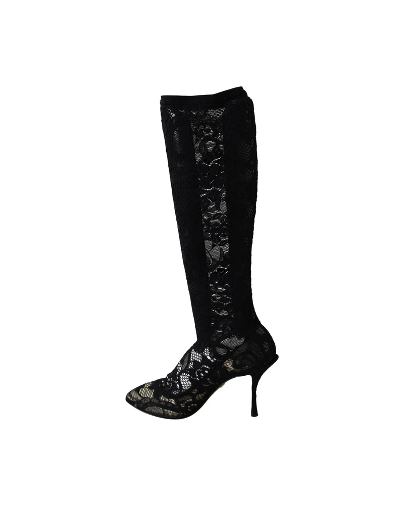 Dolce & Gabbana Black Lace Taormina Socks Boots Pumps Glam Steals