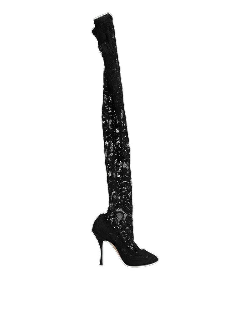 Dolce & Gabbana Black Lace Taormina Socks Pumps Boots Shoes Glam Steals