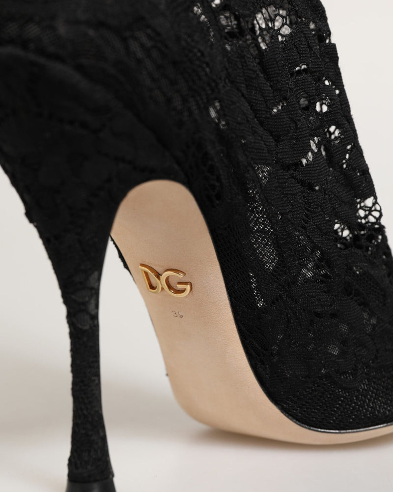 Dolce & Gabbana Black Lace Taormina Socks Pumps Boots Shoes Glam Steals
