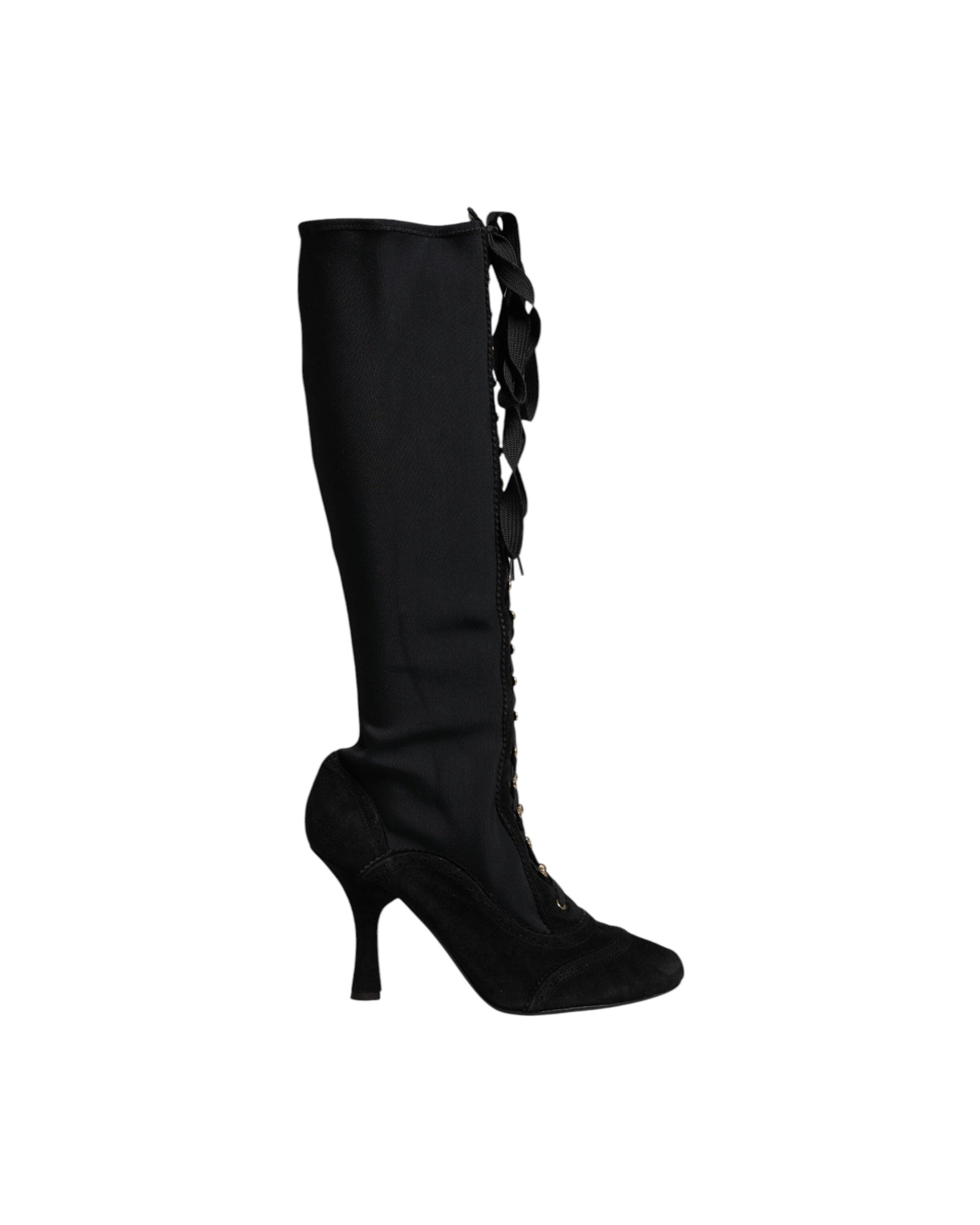 Dolce & Gabbana Black Lace Up Heels High Boots Glam Steals