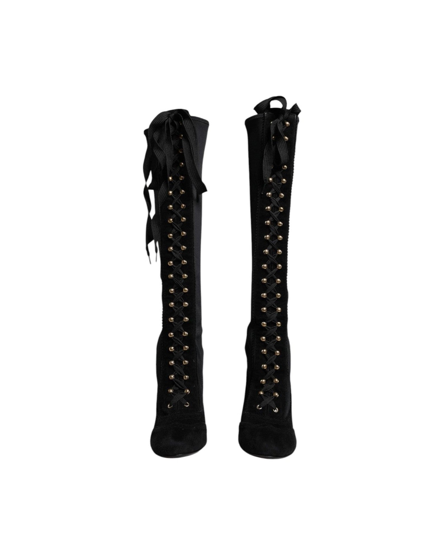 Dolce & Gabbana Black Lace Up Heels High Boots Glam Steals